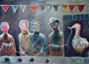 «Всё в одной лодке» 146x111 см, масло+акрил на холсте, 2018 г.