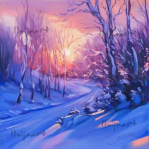 "Ziemas saullēkts" 50x50, aud., eļļa, 2024.